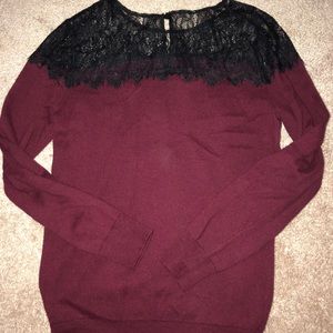 Maroon long sleeve with lace/sheer neck line